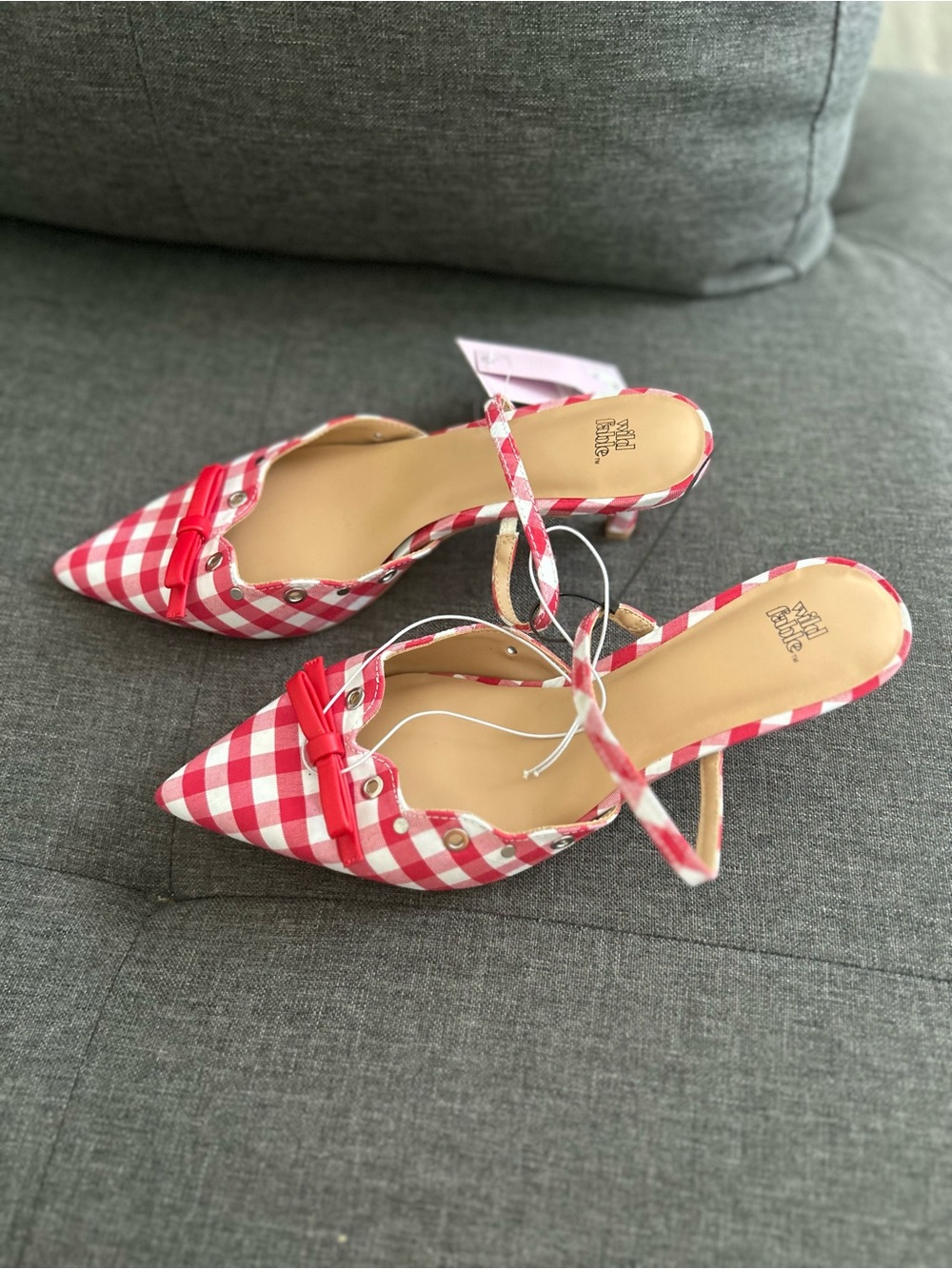 wild fable Red and White Gingham Pointed Toe Slingback Heels